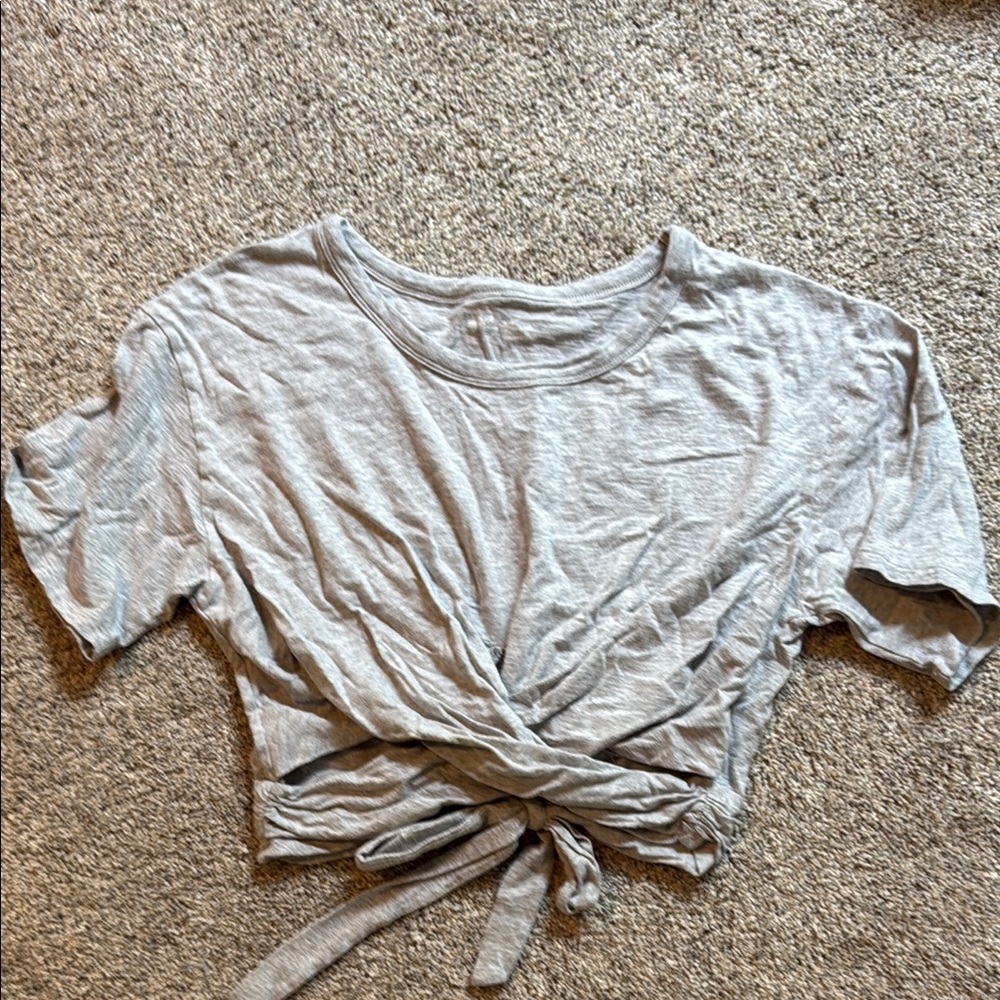 Aerie Gray Crop Tie-Front T-Shirt